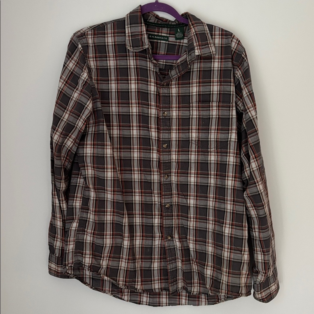G.H. Bass & Co. Gray and Red Plaid Shirt